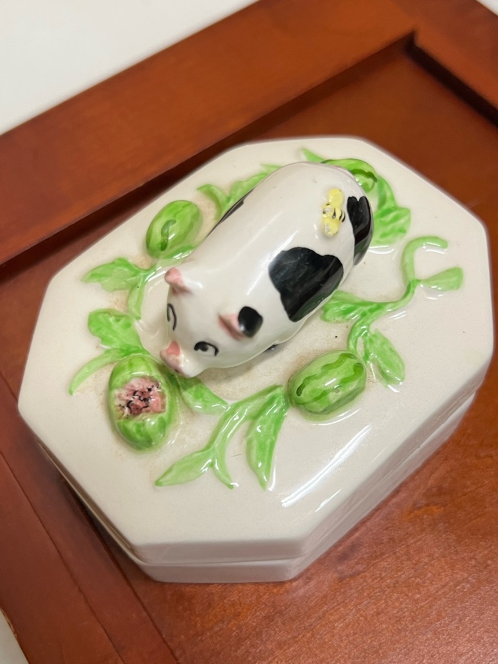 Vintage Seymour Mann Hand Painted Ceramic Pig Piggy Figurine Trinket Box RARE